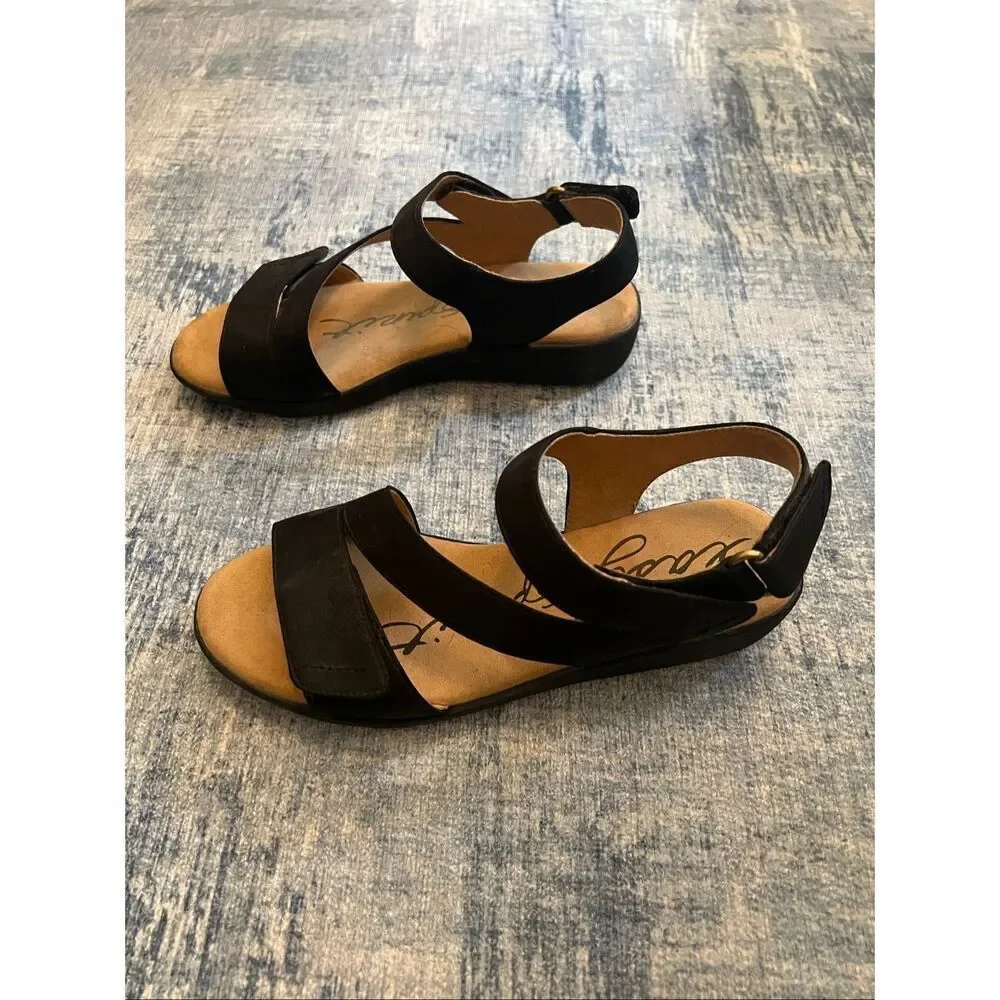 Easy Spirit Black Kaylynn Adjustable Ankle Top Strap Wedge Sandals 6.5 Wide